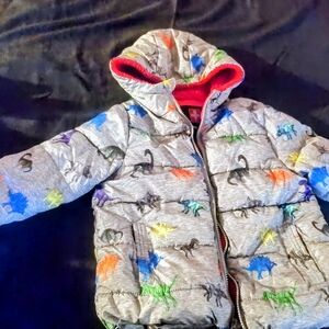 Swiss Tech Kids Dinosaur Puffer Jacket - Gray with Multicolor Accents
